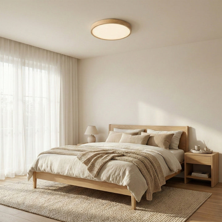 Round Scandinavian Ceiling Lamp Wood – Natural Oak