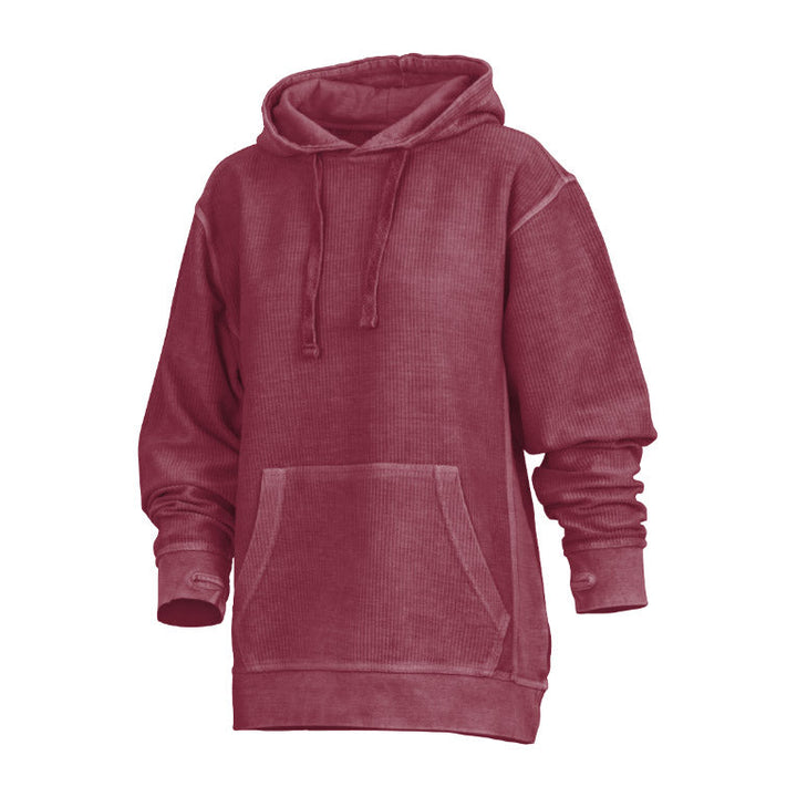 Women's Hooded Velvet Stone Wash Sweatshirt with Thumb Holes
