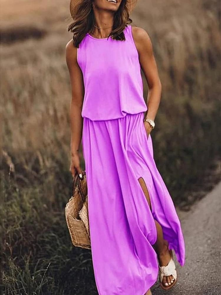 Kariela | Elegant Maxi Dress for Women with Side Slit | Sleeveless