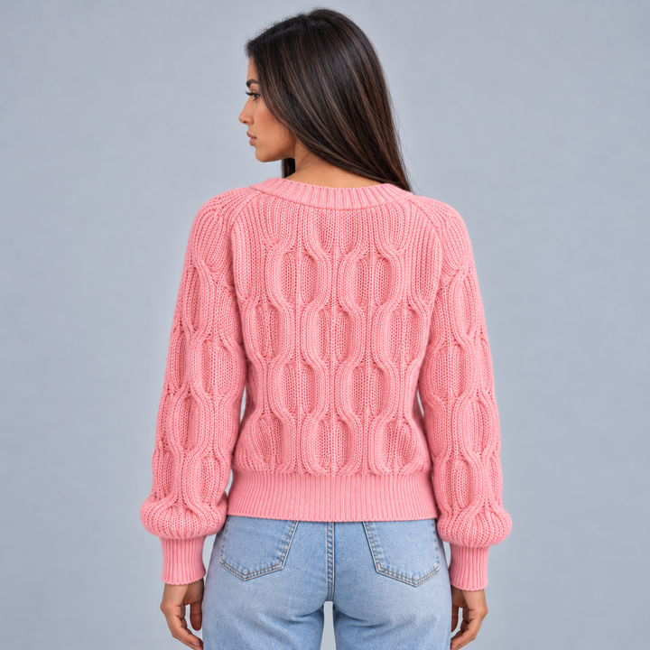 Montarello Women's V-Neck Cardigan with Bow Detail, Buttoned at the Front