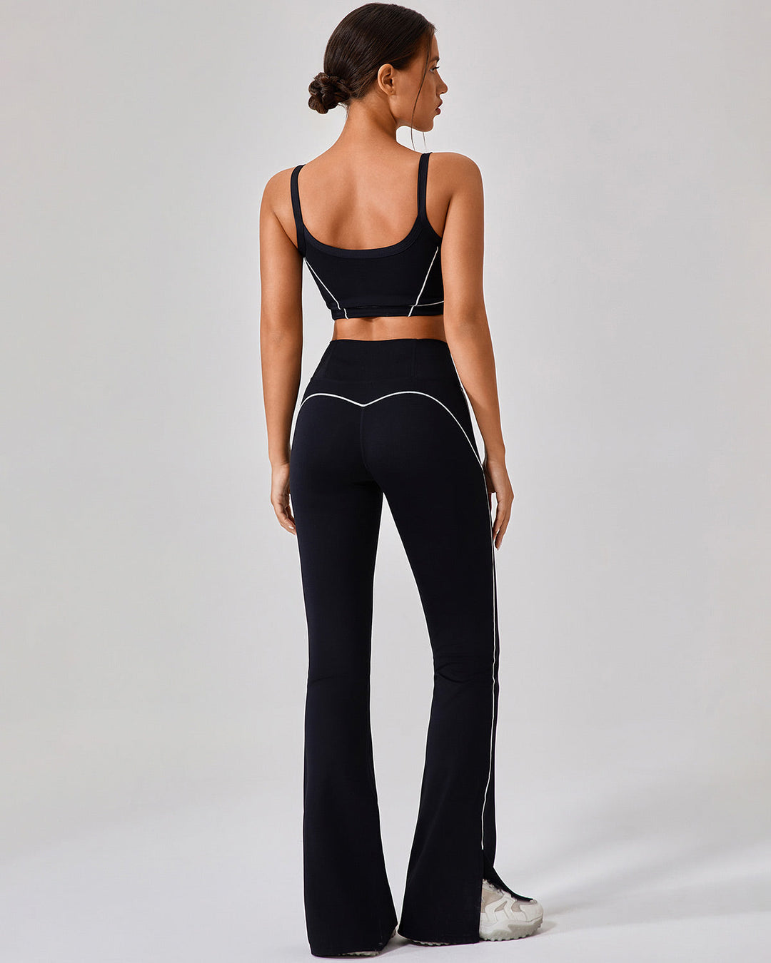 High-Waisted Elephant Leggings with Contrast Piping and Split Hem Cotton Effect, view 5 - Elena Harper