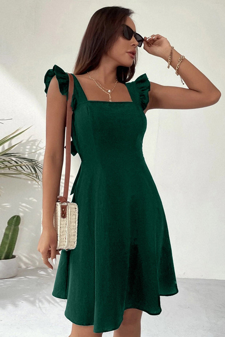 Sleeveless Mini Dress with Square Neckline and Tie Closure at the Back – Ideal for Summer