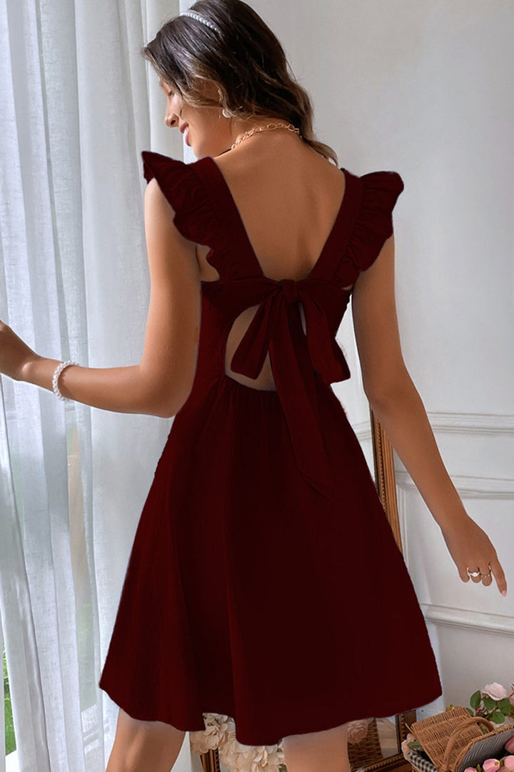 Sleeveless Mini Dress with Square Neckline and Tie Closure at the Back – Ideal for Summer