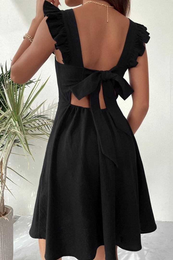 Sleeveless Mini Dress with Square Neckline and Tie Closure at the Back – Ideal for Summer