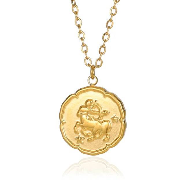 Emma & Rose Manhattan Ned zodiac sign necklace with gold-tone round disc pendant and constellation design for women and men.