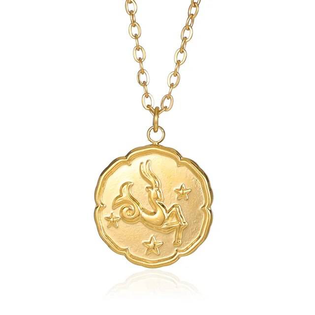 Emma & Rose Manhattan Ned zodiac sign necklace with gold-tone round disc pendant featuring constellation design for women and men