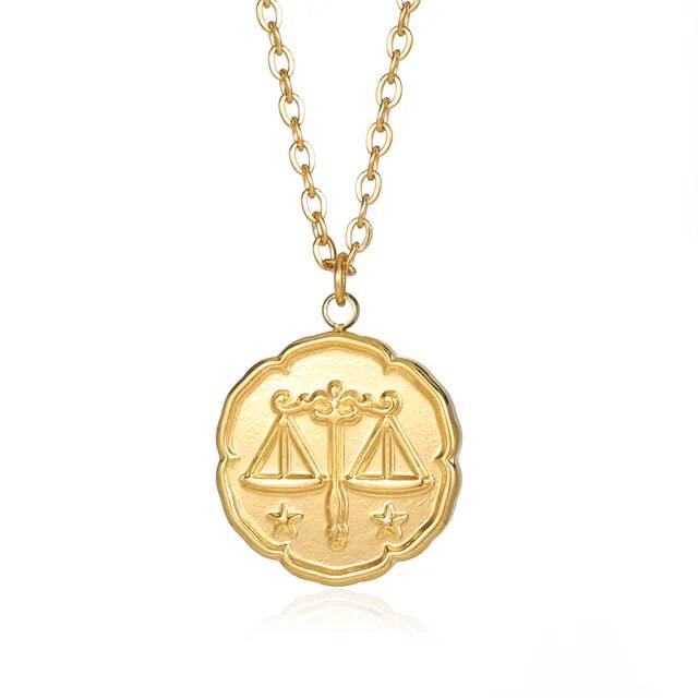 Emma & Rose Manhattan Ned zodiac sign necklace with round disc pendant featuring constellation design for women and men.