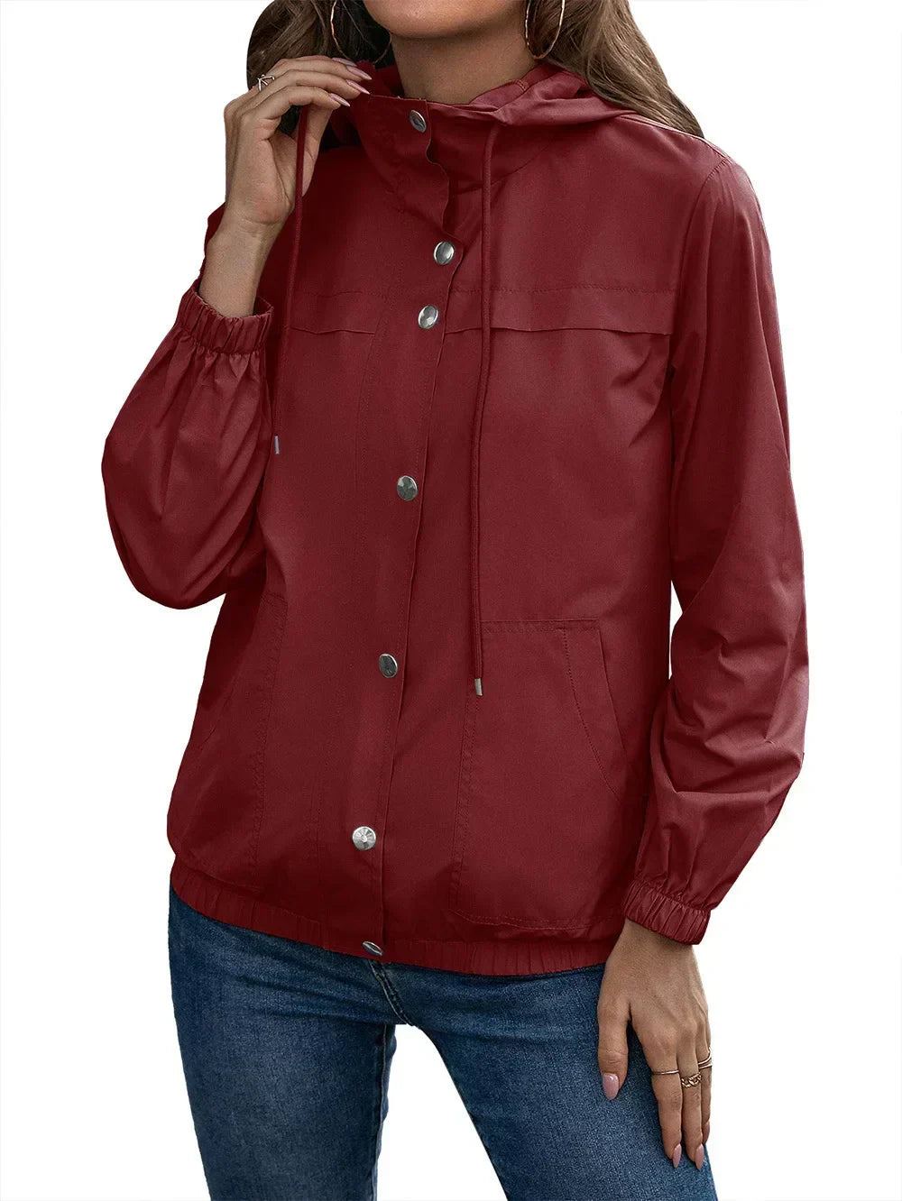 Casual Women's Coat with Hood and Buttons