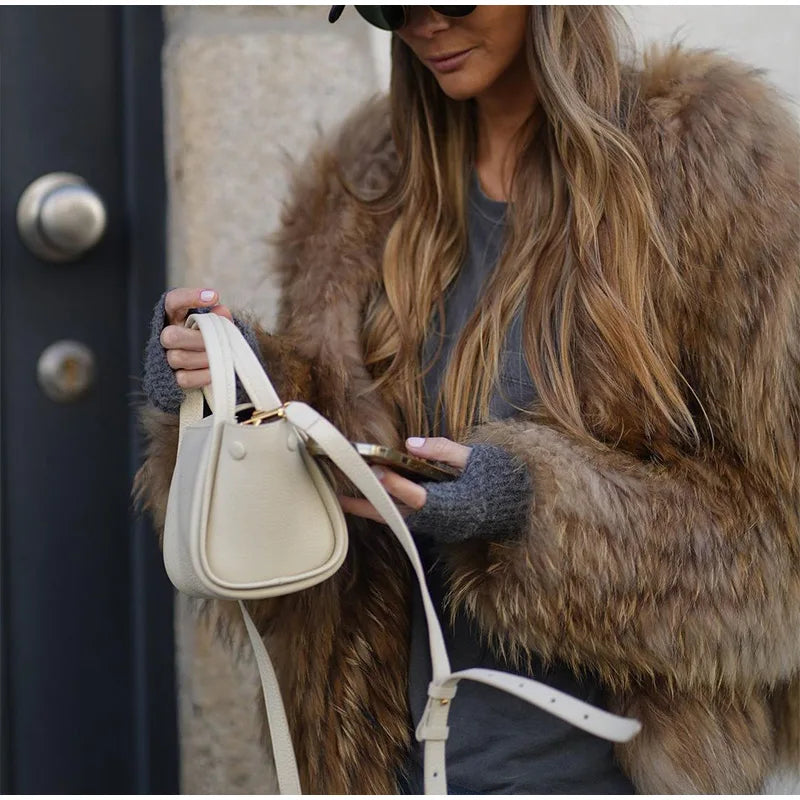 Elegant Luxurious Brown Fur Women's Jacket Stylish, Versatile, Comfortable, view 5 - Elena Harper