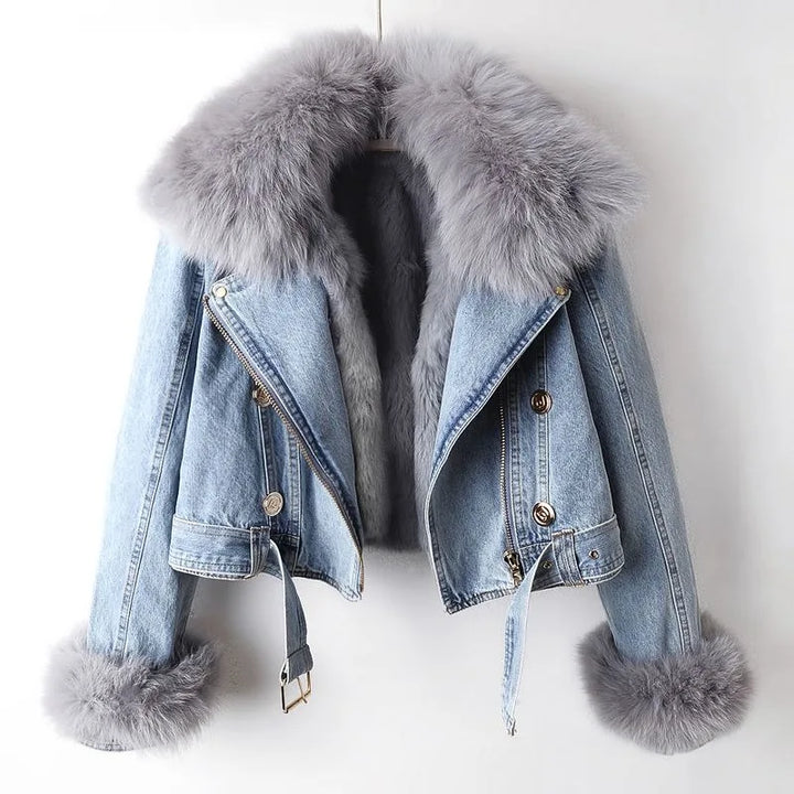 Mariga Denim Jacket with Fox Fur Collar, view 2 - Elena Harper