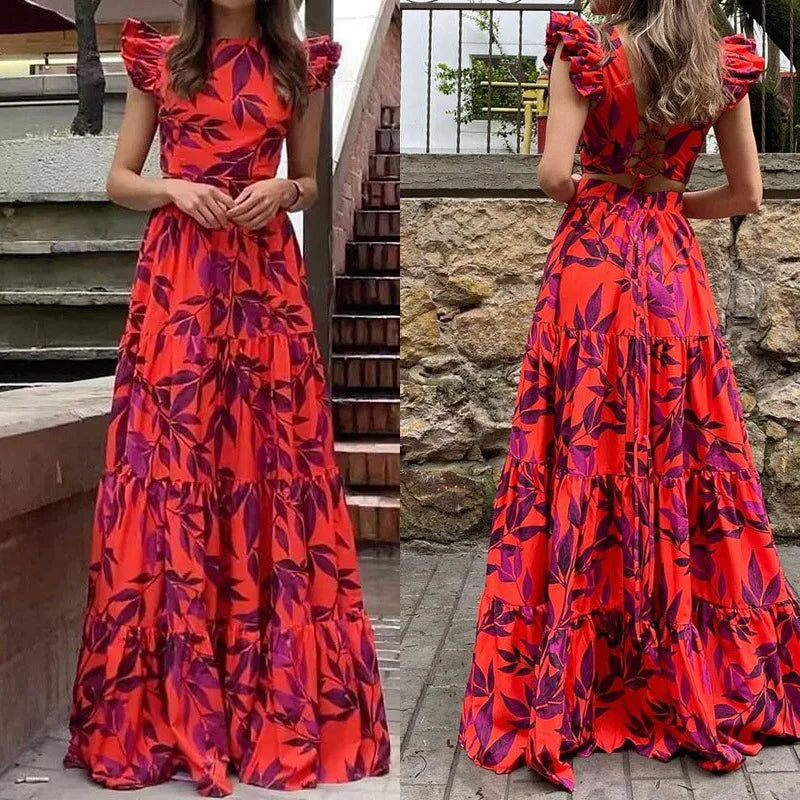 Valerie Elegant Maxi-Dress with Tropical Print for Summer, view 2 - Elena Harper