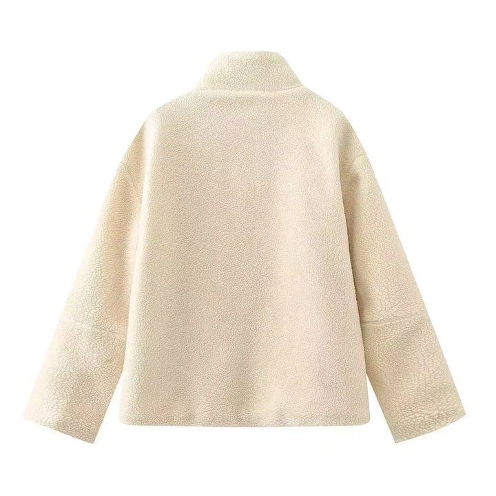 Front-closure Plush Coat for Women with Wide Lapel - Aino