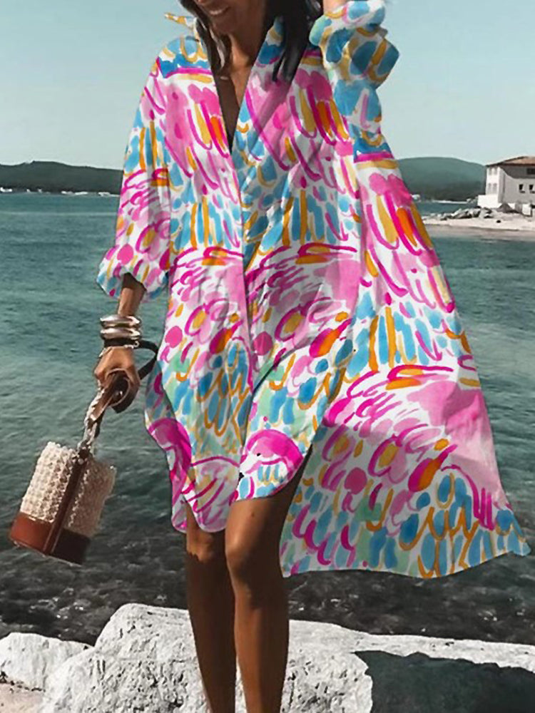 Rosario | Midi shirt dress with floral print and long sleeves
