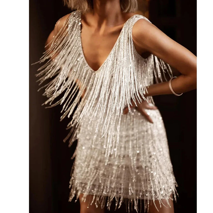 Alina | Women's Sparkly Fringe Party Mini Dress