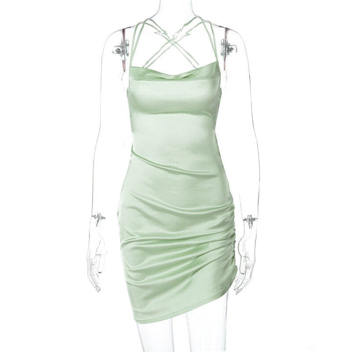 Satin Mini Dress, view 3 - Elena Harper
