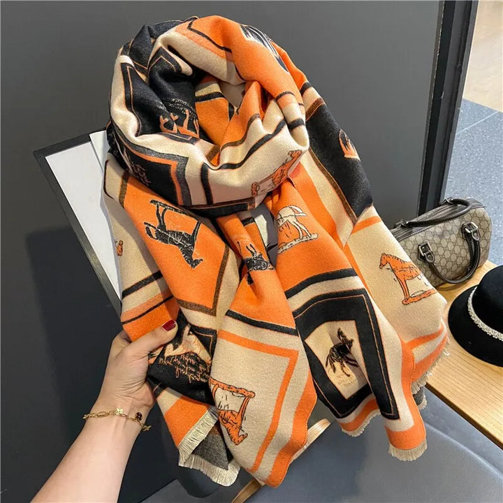 Women's Warm Scarf with Fringes