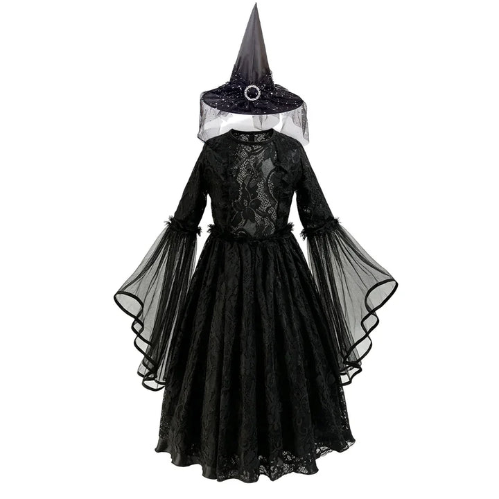 Girls Gothic Lace Dress Costume with Bell Sleeves