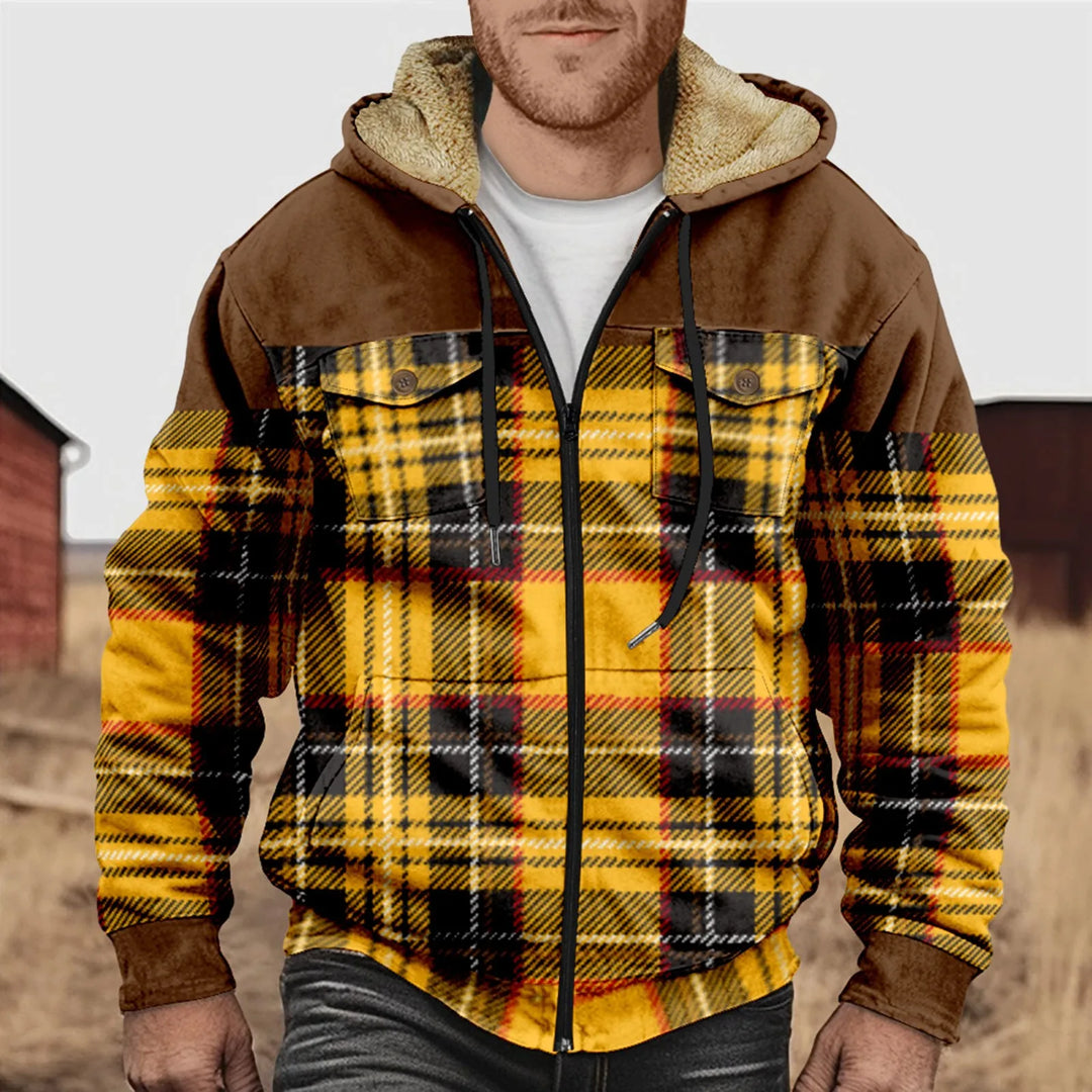 Mano - Men's Flannel Shirt with Fleece Lining - Checkered, with Hood and Button Placket