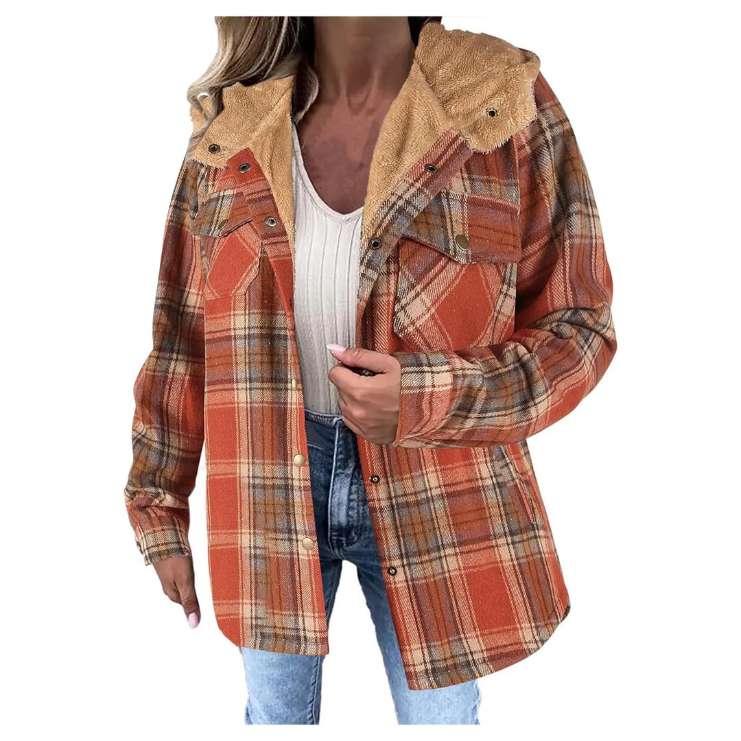 Women's Checked Fleece-Lined Jacket – Warm Hooded Coat for Winter