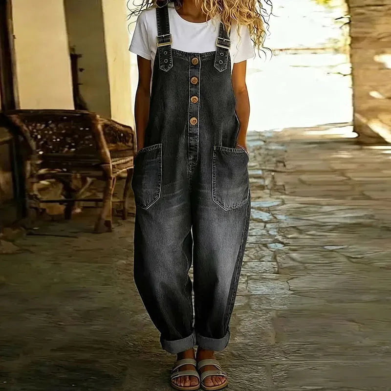 Mae | Vintage denim cotton dungarees with adjustable straps