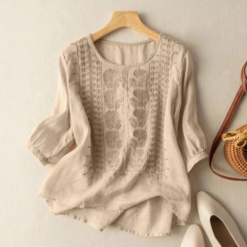Aurora Embroidered Relaxed Blouse - Elena Harper