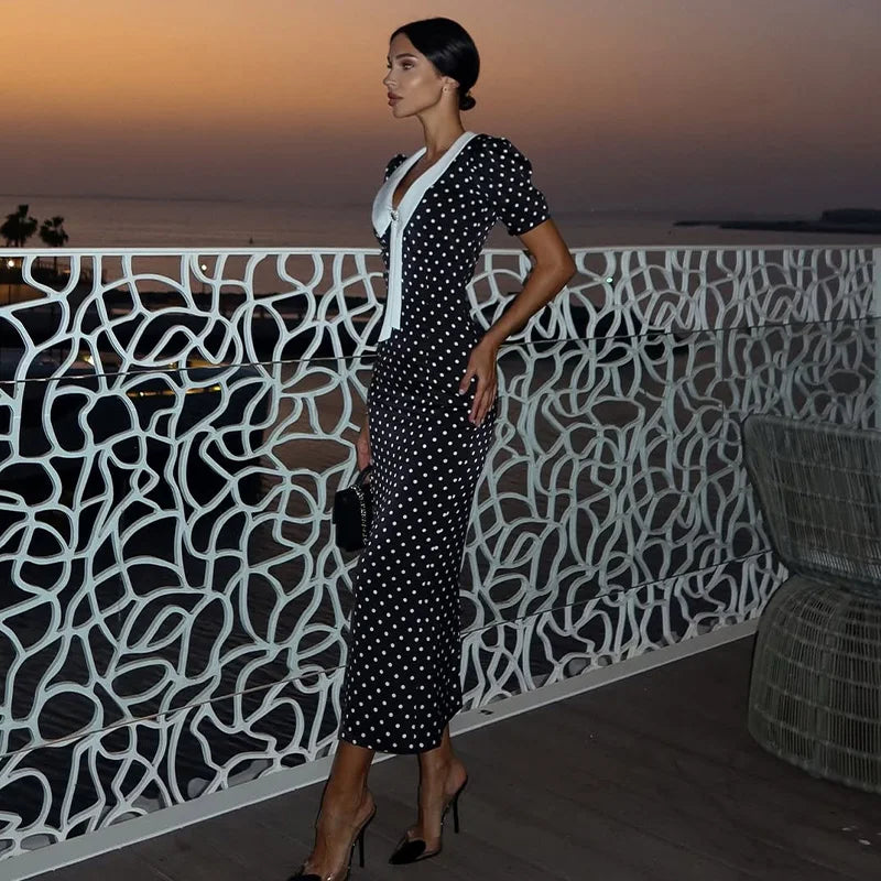 Livia Elegant Polka Dot Dress, view 7 - Elena Harper