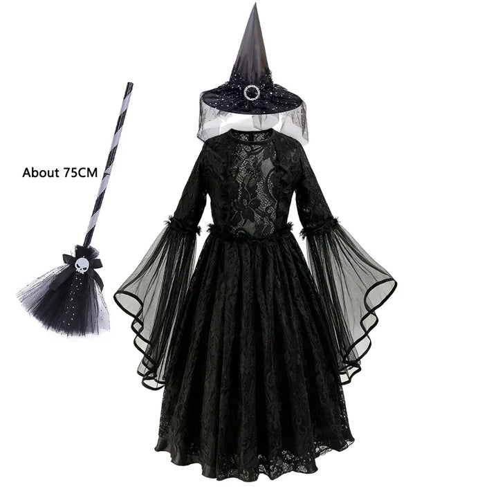 Girls Gothic Lace Dress Costume with Bell Sleeves