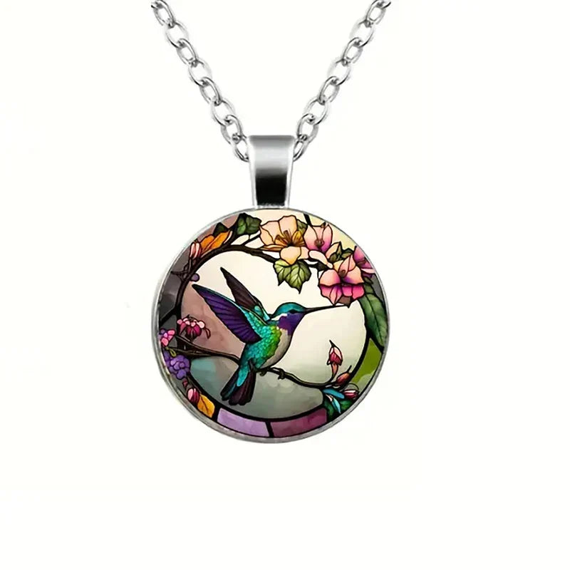 Hummingbird Glass Dome Pendant Necklace, view 5 - Elena Harper