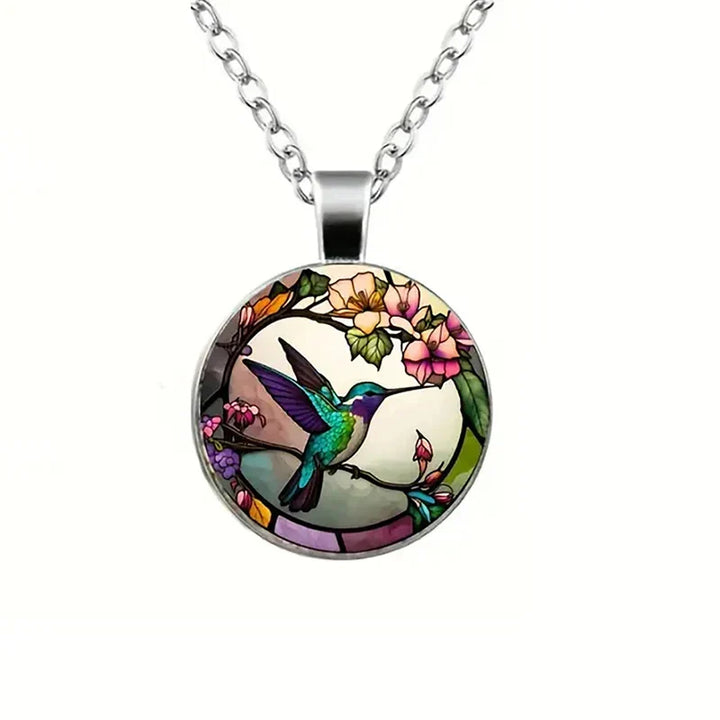 Hummingbird Glass Dome Pendant Necklace, view 5 - Elena Harper