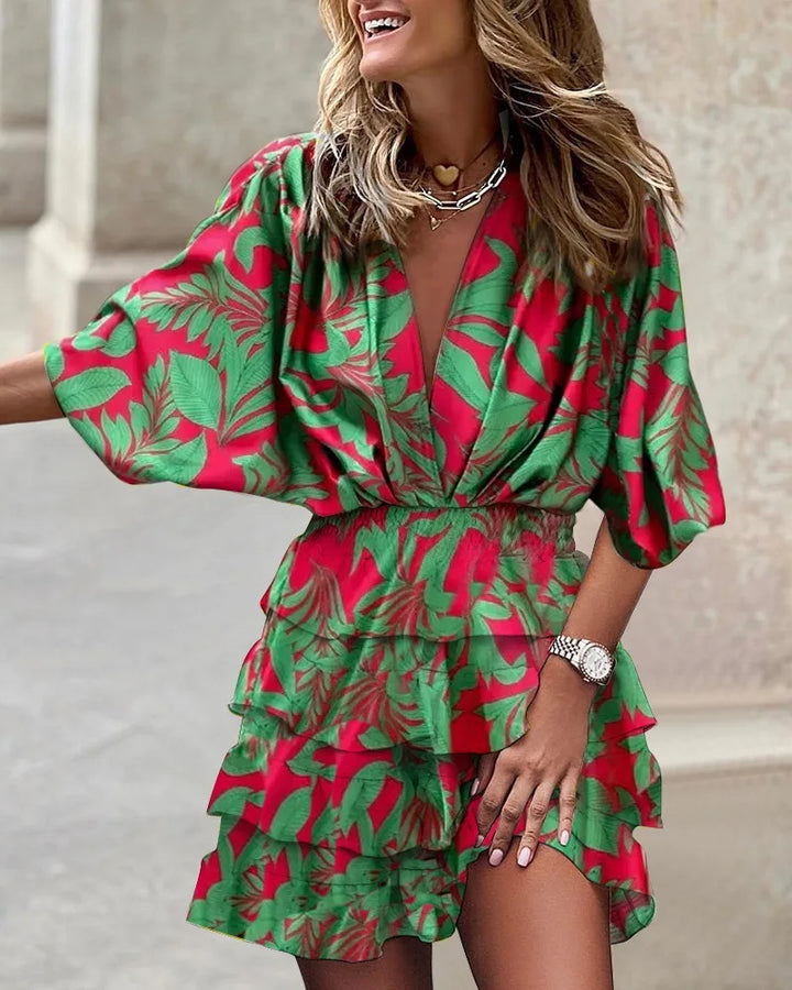 Ava | Women’s Boho Printed Ruffle Mini Dress