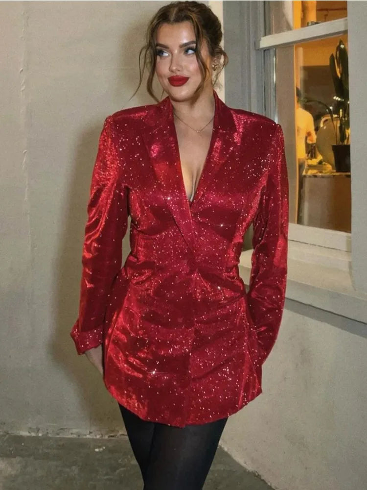 Gia Sparkling Blazer Dress, view 3 - Elena Harper