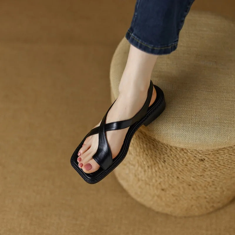 Crossover Strap Low Heel Sandals