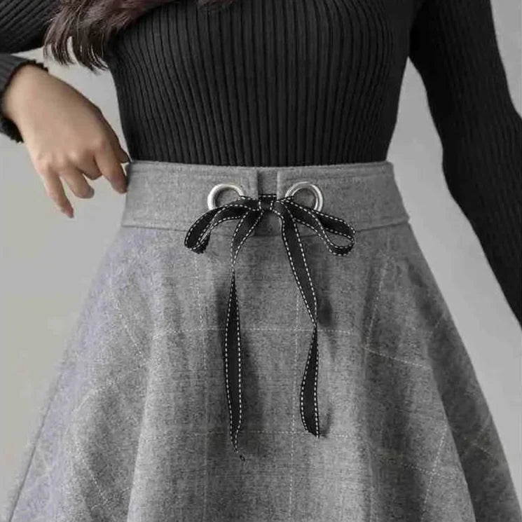 High-Waisted Mini Skirt with Plaid Pattern and Elastic Band – Cotton Blend