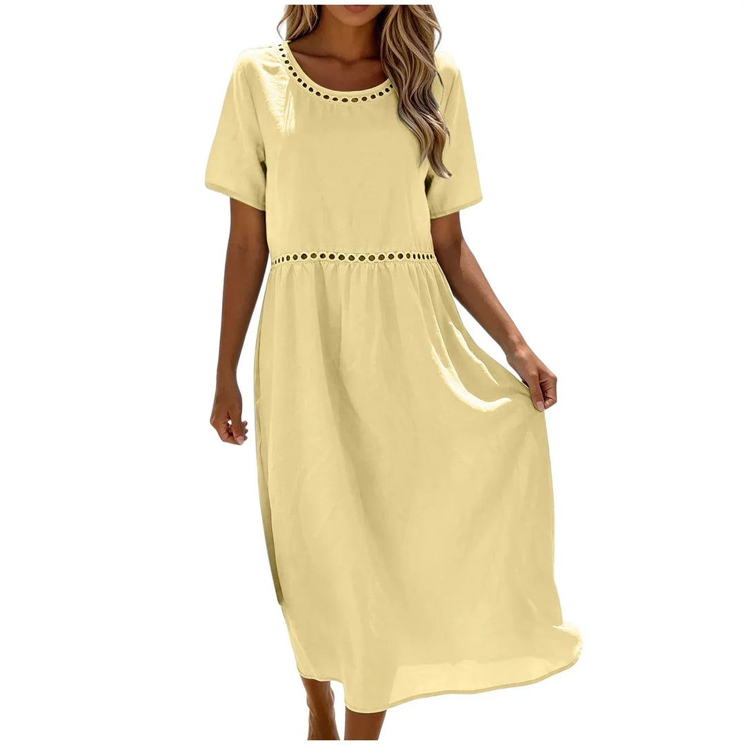 Long Women's Dress in Mixed Cotton with Cut-Out Details