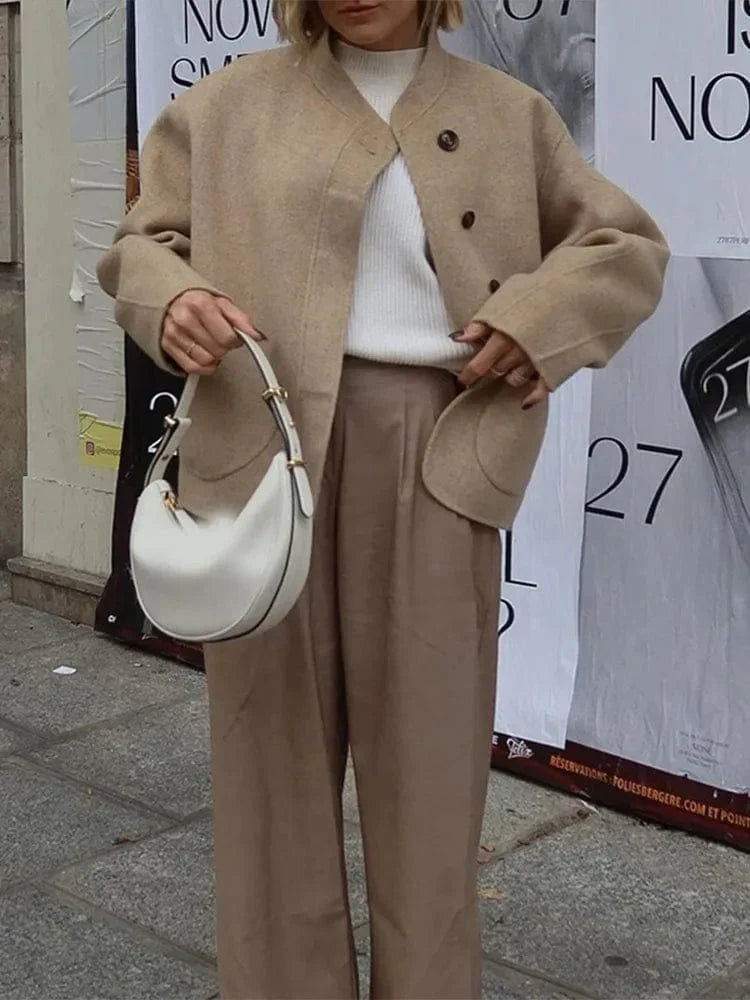 Women's Oversized Premium Wool Jacket – Buttons and Large Pockets