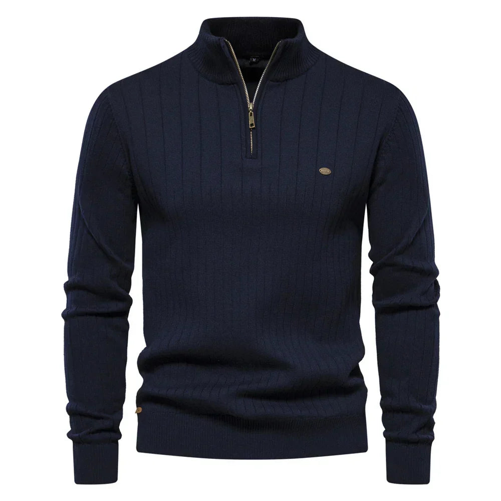 Men's Winter Pullover with Half-Zip High Collar – Warm Knit, Modern and Elegant Style