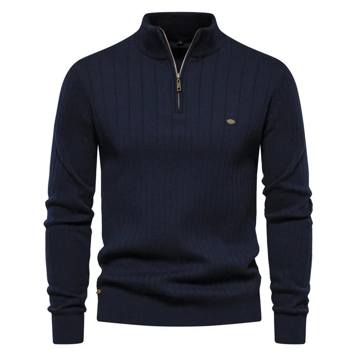 Men's Winter Pullover with Half-Zip High Collar – Warm Knit, Modern and Elegant Style