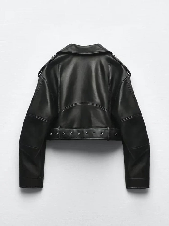Belted Biker Jacket for Women Montarello Leather Look