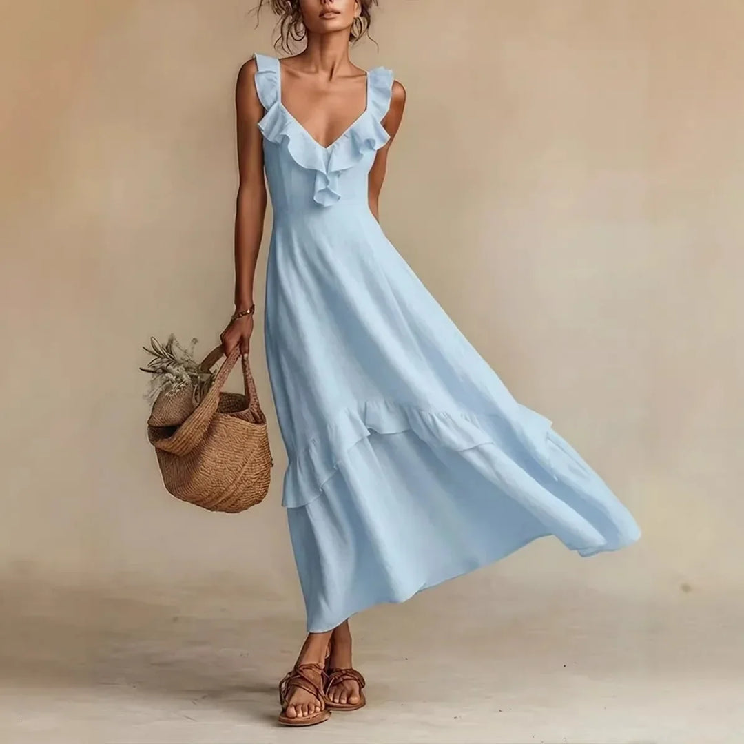 Women's Ruffle Trim A-Line Maxi Dress