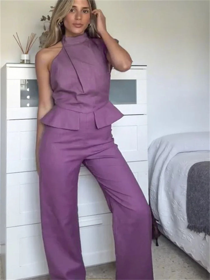Amber Women's Jumpsuit with Solid Halter Waist, view 7 - Elena Harper