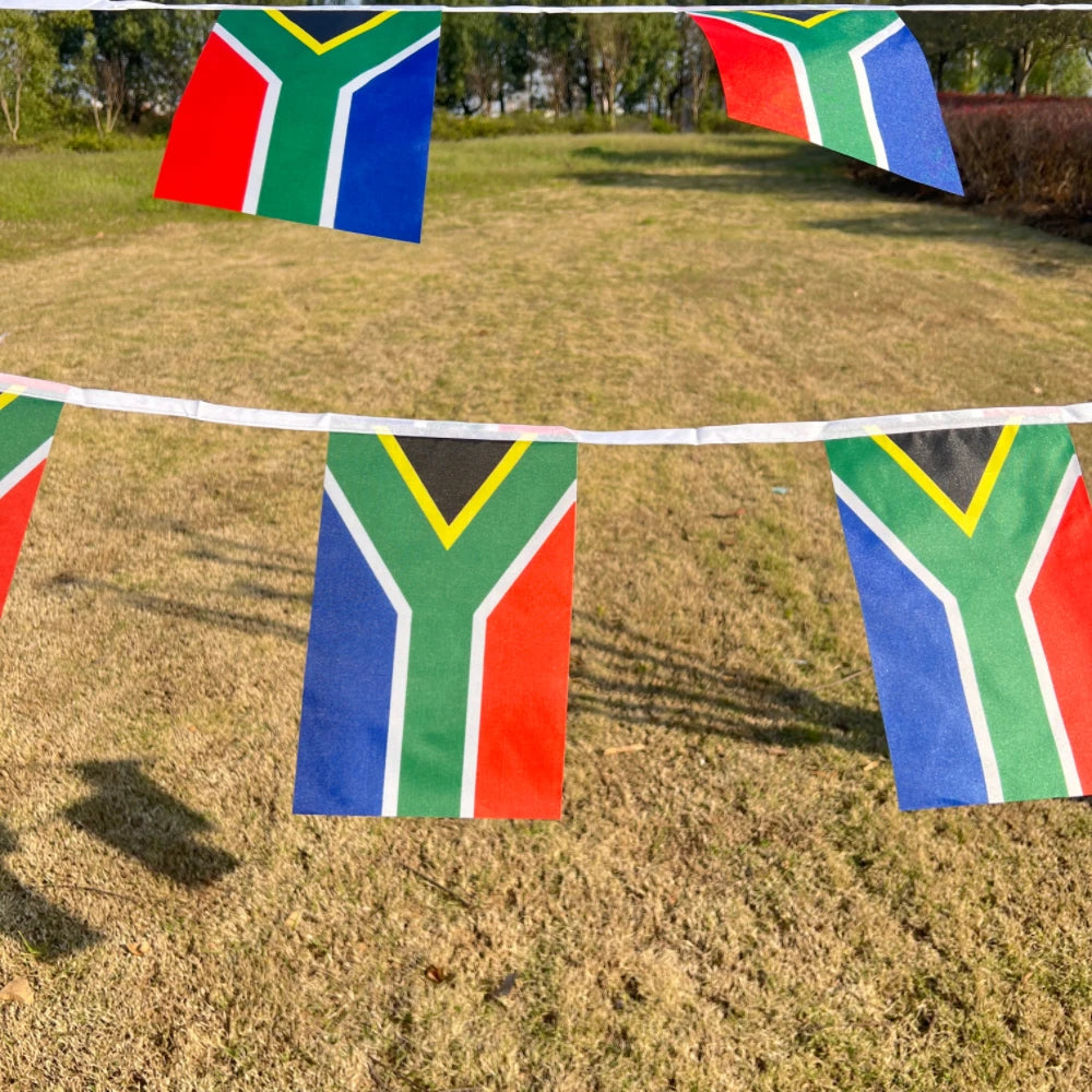 South Africa World Cup 2026 decoration flag by Emma & Rose Cape Town, vibrant flag with national colors and World Cup 2026 logo.