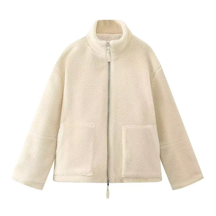 Front-closure Plush Coat for Women with Wide Lapel - Aino