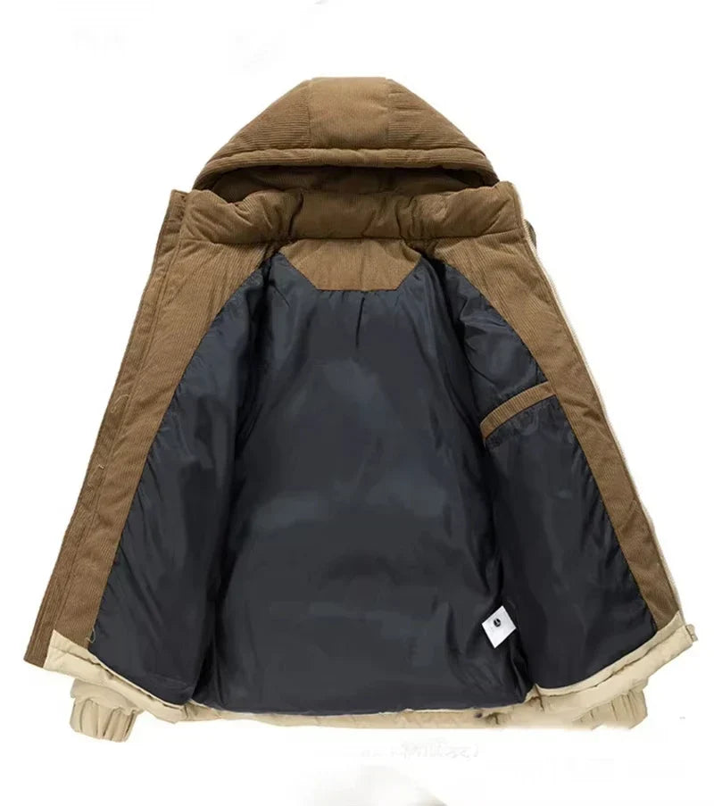 Men's Quilted Jacket with Hood and Zipper Closure