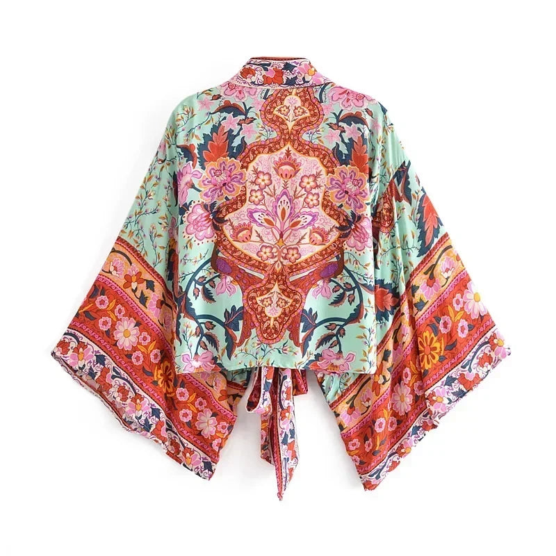 Giulia Kimono Top with Floral Pattern, view 8 - Elena Harper