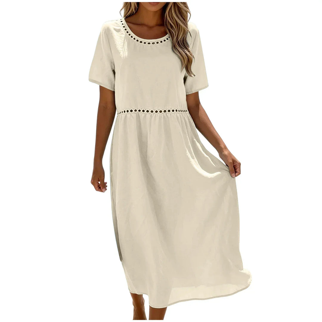 Long Women's Dress in Mixed Cotton with Cut-Out Details