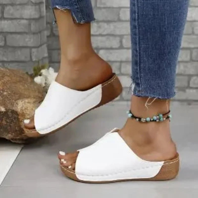 Elizabeth Wedge Heeled Slides, view 2 - Elena Harper
