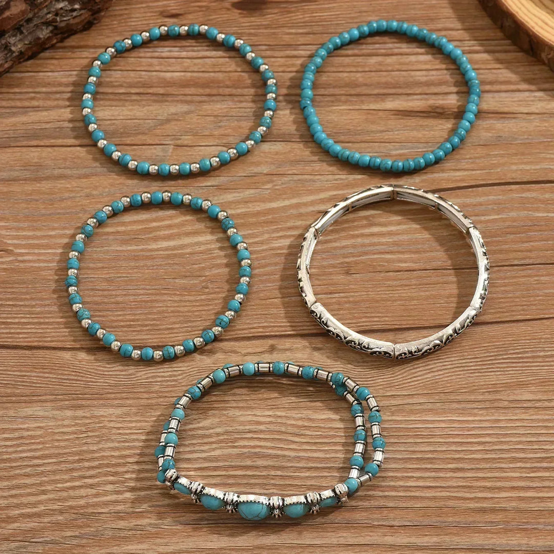 Bohemian Turquoise Beaded Bracelet Set - Elena Harper