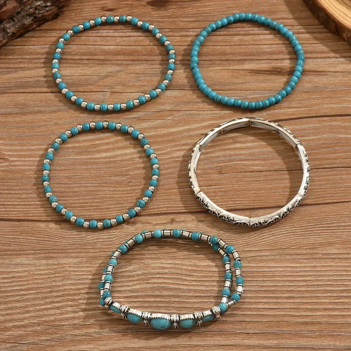 Bohemian Turquoise Beaded Bracelet Set - Elena Harper