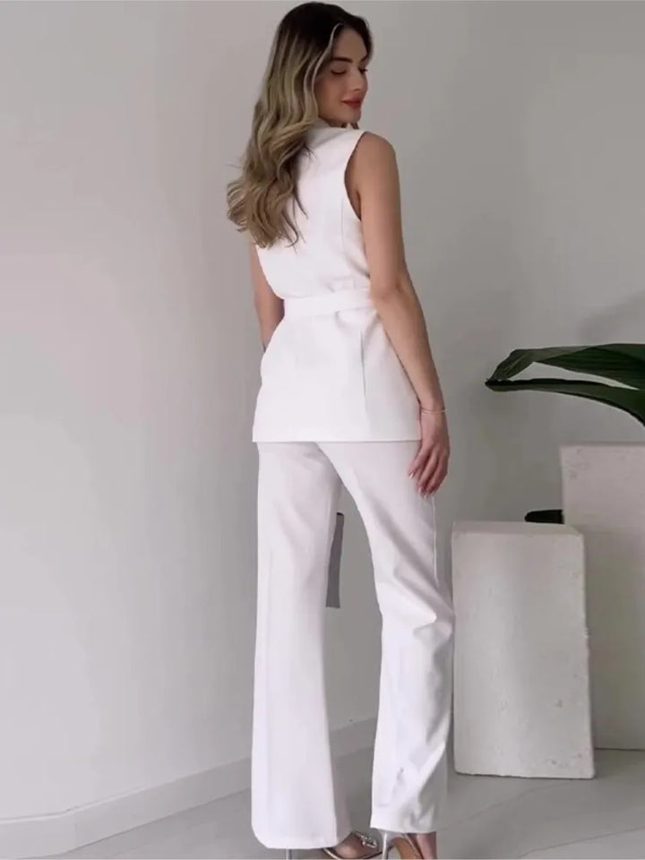 Sleeveless Blazer Suit Tailored Fit Wrap V-Neck Wide Pants Avérine, view 2 - Elena Harper