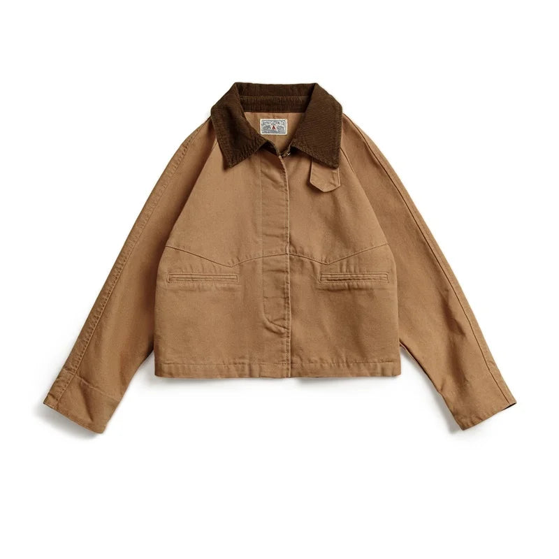 Montarello Women's Work Jacket with Corduroy Collar and Utility Pockets